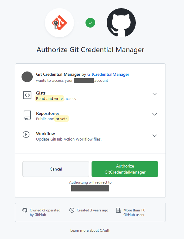 GitHub credential manager step 2