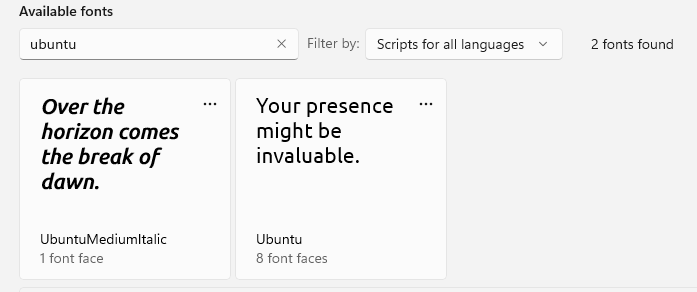 Fonts have both Ubuntu with multiple styles and the custom font UbuntuMediumItalic