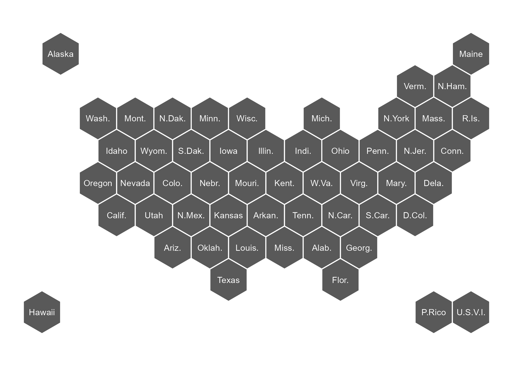 usa53 hex map created from csv file, using long abbreviation