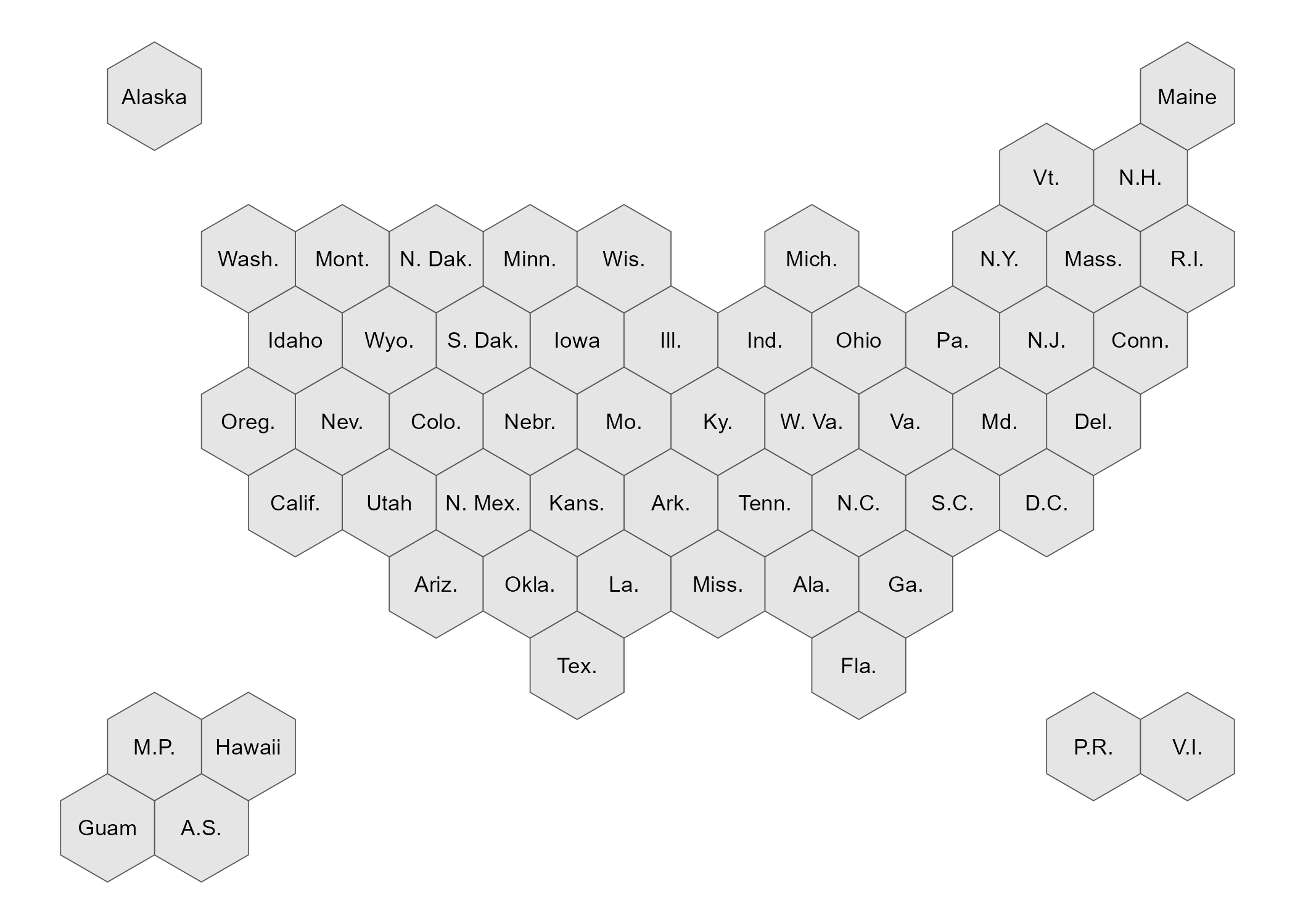 usa56 hex map created from geojson file, using GPO abbreviation